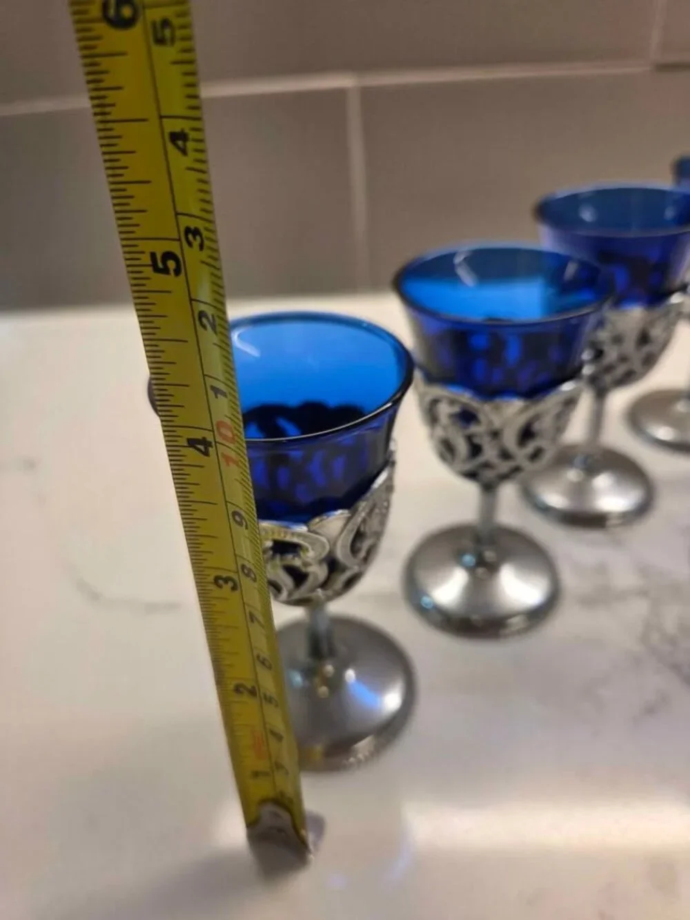 Vintage cobalt blue tiny little liquor glasses 6 total